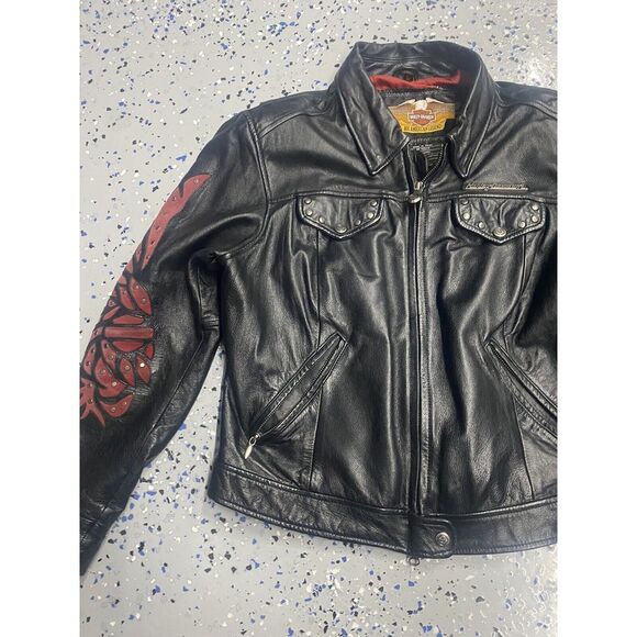 Harley Davidson Jacket Womens Large Black Leather Vintage An American Legend - Picture 3 of 7